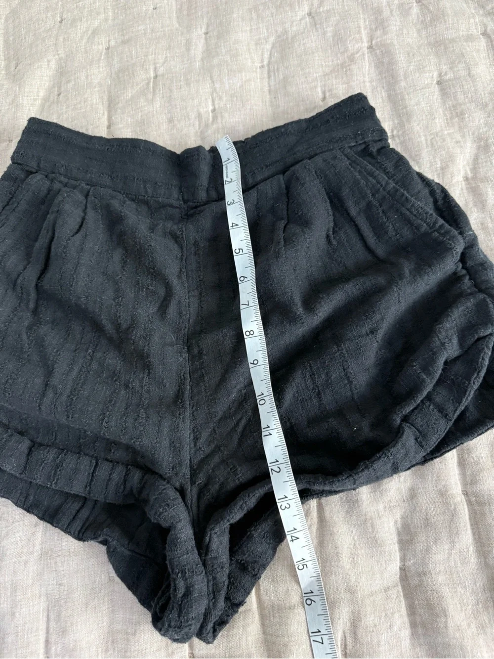 Free People Black Gauzy Elastic Waist Shorts Cuffed Pull On Size Medium